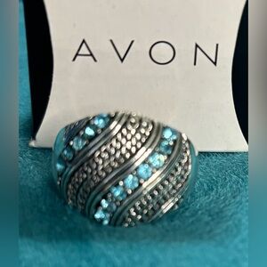 Vintage Avon Silver and Blue Women's Ring-Size 8